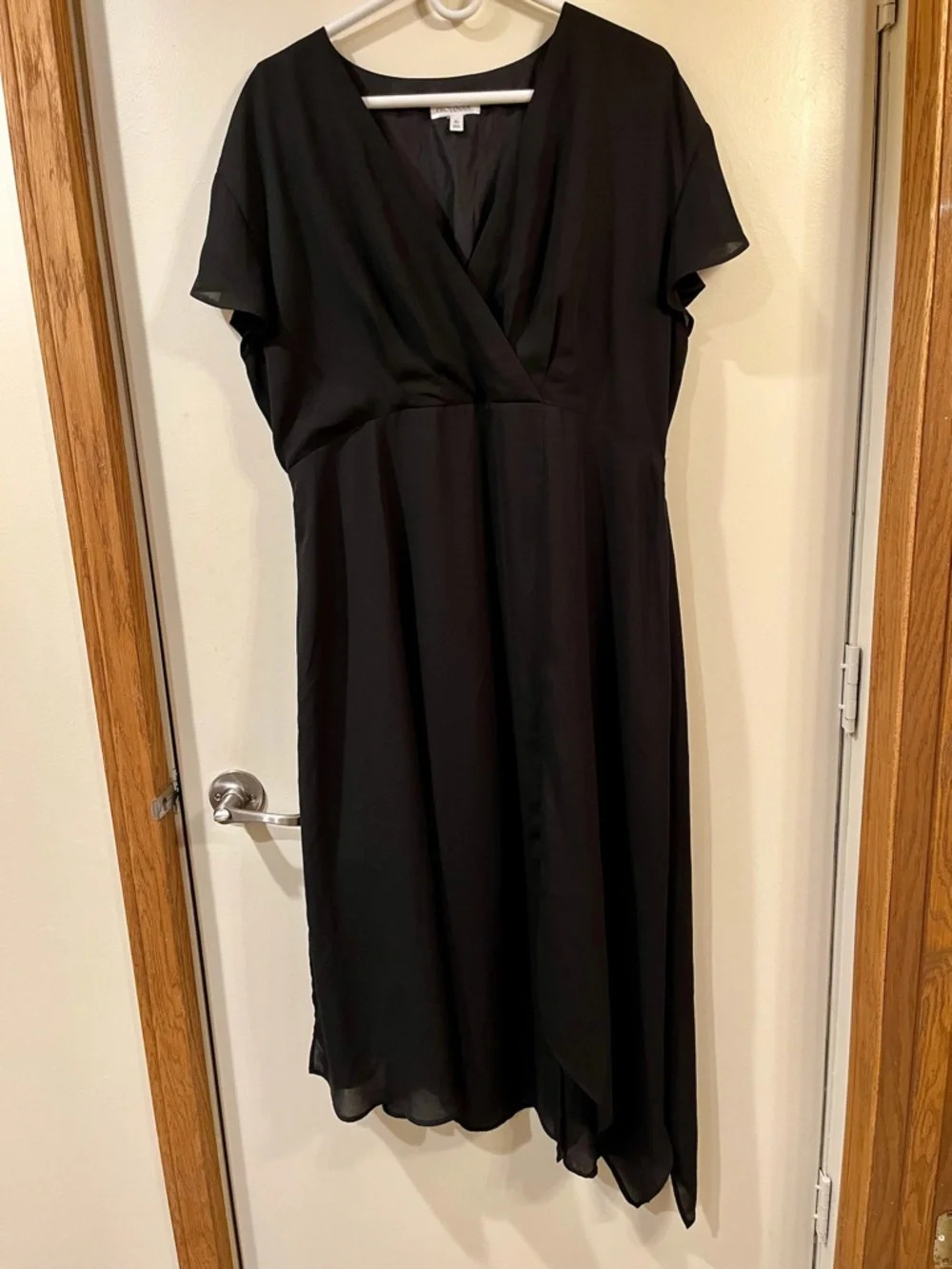 Prologue Black Midi Dress with V-Neck & Asymmetrical Hem - Size XL